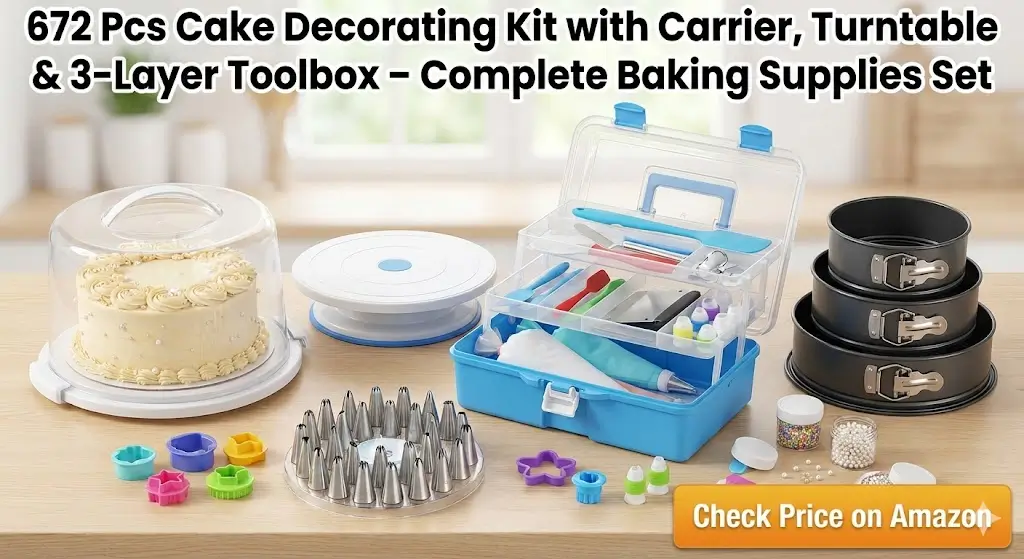 All-in-One Cake Decorating Kit: Bake, Decorate, Store & Transport with 672 Professional Tools

