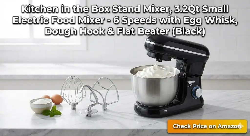 Kitchen in the Box Stand Mixer, 3.2Qt Small Electric Food Mixer – 6-Speed, Portable with Egg Whisk, Dough Hook & Flat Beater (Black)


