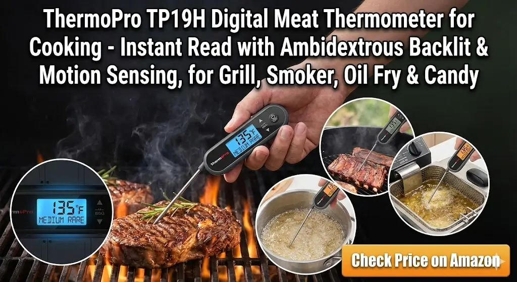 'ThermoPro TP19H Digital Meat Thermometer for Cooking - Instant Read with Ambidextrous Backlit & Motion Sensing, for Grill, Smoker, Oil Fry & Candy