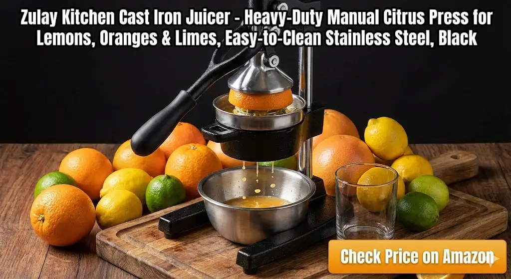 Zulay Kitchen Cast Iron Juicer - Heavy-Duty Manual Citrus Press for Lemons, Oranges & Limes, Easy-to-Clean Stainless Steel, Black